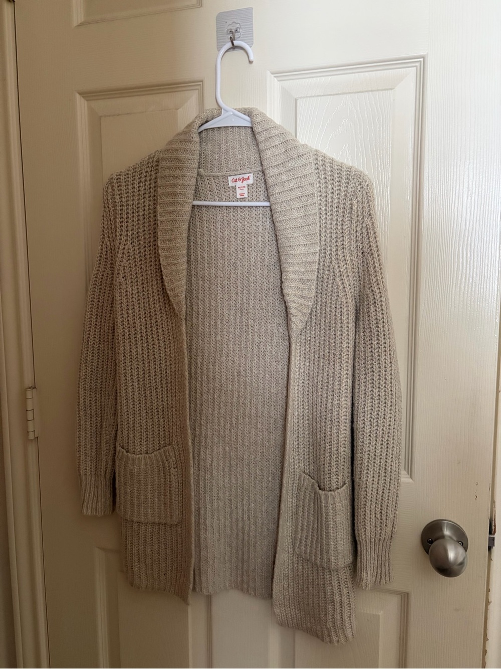 Cozy Shawl Collar Open Cardigan Sweater - Beige